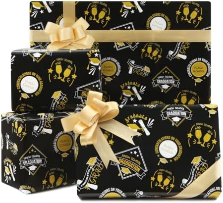 Boerni Graduation Gift Wrap Paper Black Gold