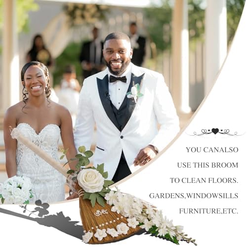 Yiytrees Wedding Broom DIY Kit with Artificial Roses and Ribbons