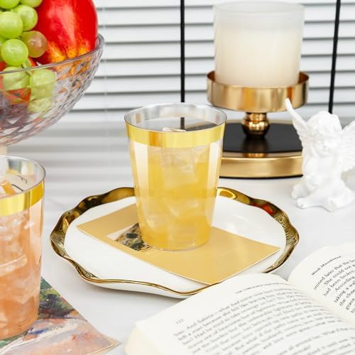 I00000 60PCS Gold Plastic Cups 10 oz Clear Disposable