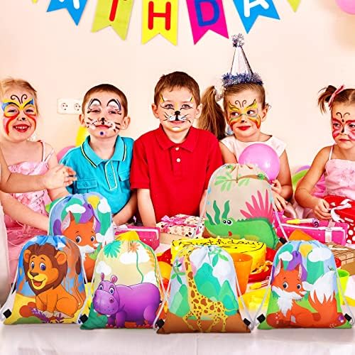 Gerrii 32 Piece Jungle Animal Drawstring Bags for Kids Birthday Party Supplies