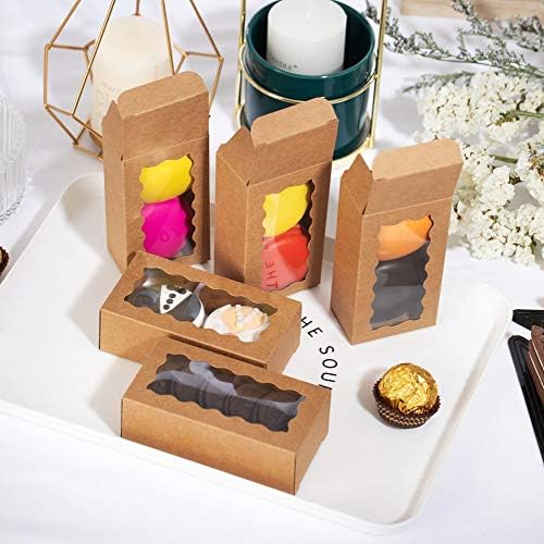 JCXGRVC 24PCS Natural Brown Kraft Macaron Boxes with Clear Window