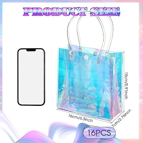 Sherr 16 Pcs Iridescent Clear Gift Bags with Handles