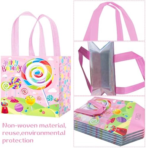 Umoni Candyland Party Goodie Bags 12Pcs Lollipop Treat Tote Bags With Handles