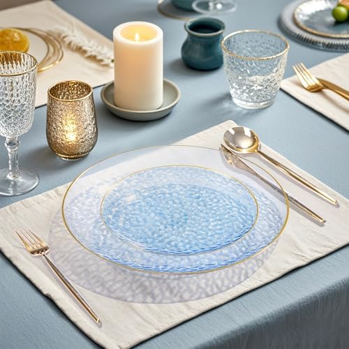 Rubtlamp 100 Pcs Blue Gold Plastic Plates - 10 Inch