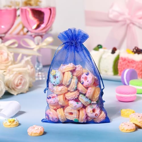 Hopttreely 100pcs Royal Blue Organza Gift Bags for Christmas Party