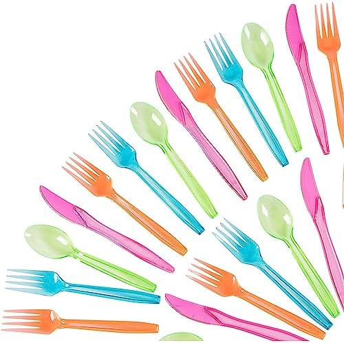 Juvale 216 Piece Rainbow Plastic Cutlery Set for Parties