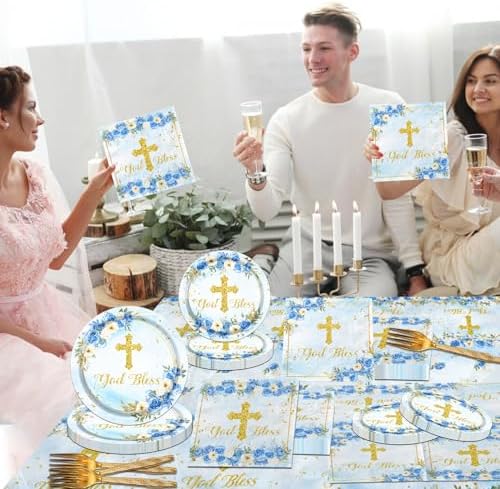 God Bless Plates Napkins Baptism Communion Party Tableware Set