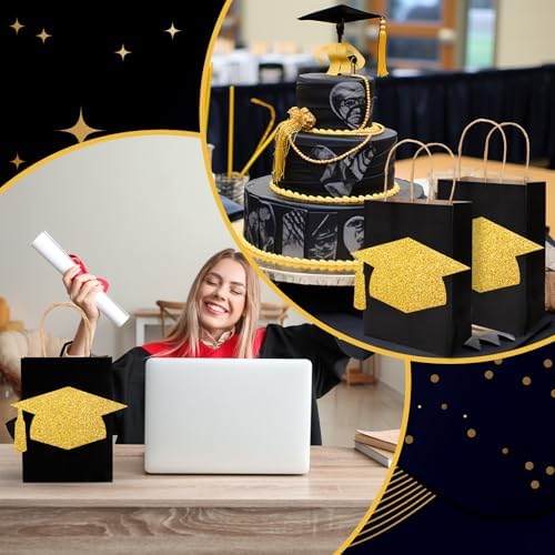 FYSUIMU 24Pcs Glitter Gold Graduation Gift Bags with Handle