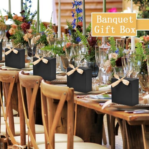 WLUSEAXI 12 Pack Black Gift Boxes with Lids and Ribbons