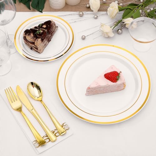 350-Piece Gold Rim Plastic Dinnerware Set for 50 Guests