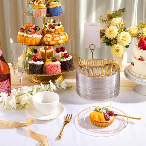 DaYammi 240Pcs Gold Appetizer Plates with Forks for Party and Wedding