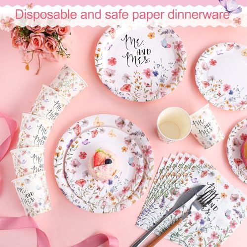 Zhehao 250 Pcs Mr And Mrs Bridal Shower Plates Napkins Set