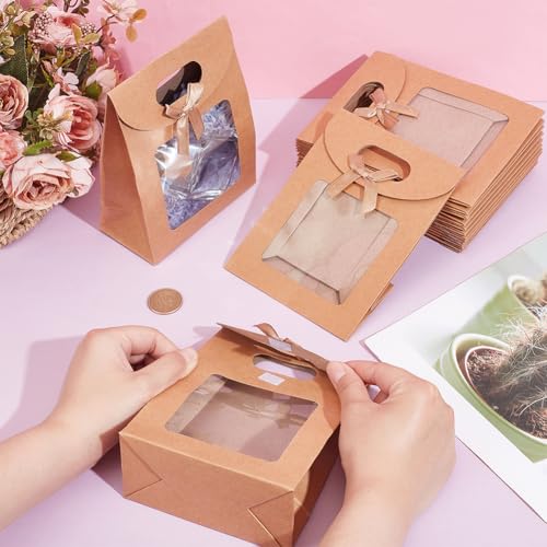 NBEADS 24 Pcs Mini Kraft Bags with Clear Window