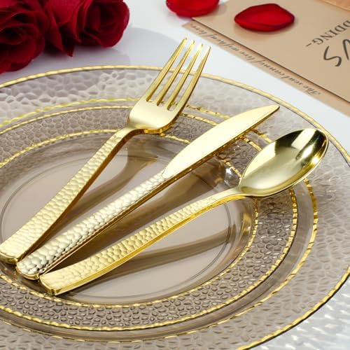 350PCS Clear Black Plastic Plates for 50 Guests