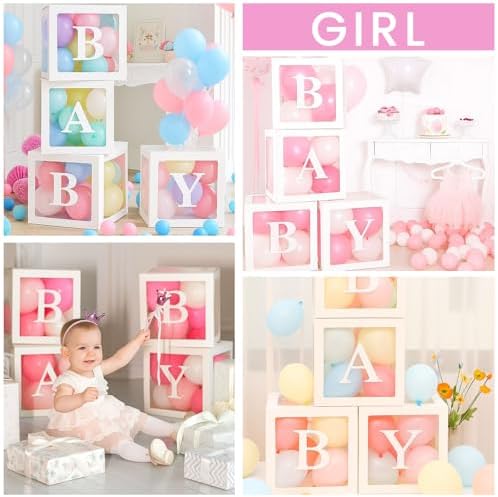 VGOODALL 4PCS Clear Balloon Boxes with Letters for Baby Showers