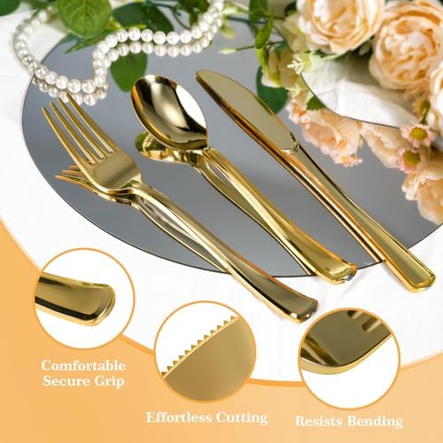 Lzerking 125 Pcs Ivory Scalloped Disposable Plates with Gold Rim Set