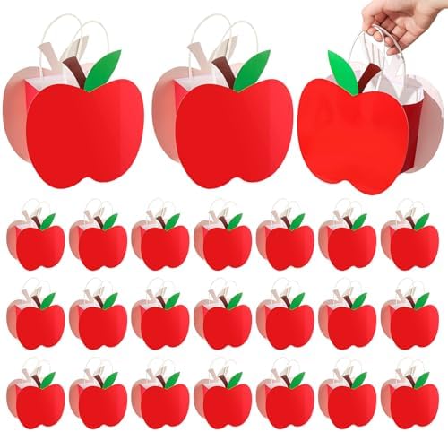 Kolldenn 24 Pack Red Apple Gift Bags with Handle