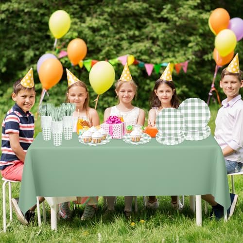 175 PCS Sage Green Gingham Plates Napkins Set for Party