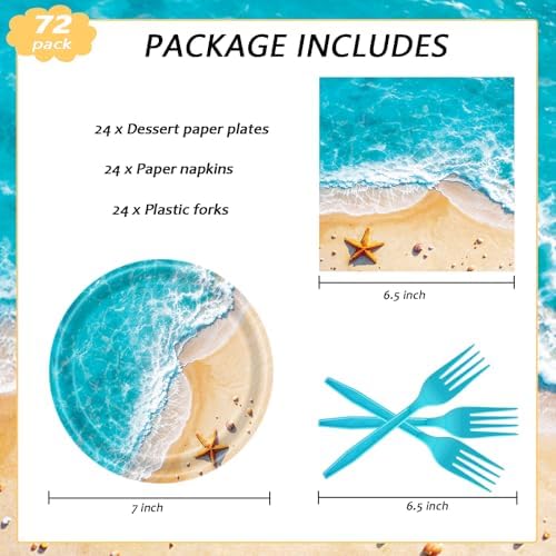 72 Pcs Ocean Themed Paper Plates and Napkins for Beach Party
