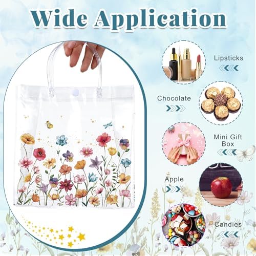 Kacctyen 24 Pcs Wildflower Clear Gift Bags with Handles