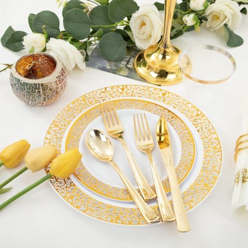 WELLIFE 350Pcs Gold Dinnerware Set for Parties