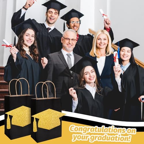 FYSUIMU 24Pcs Glitter Gold Graduation Gift Bags with Handle