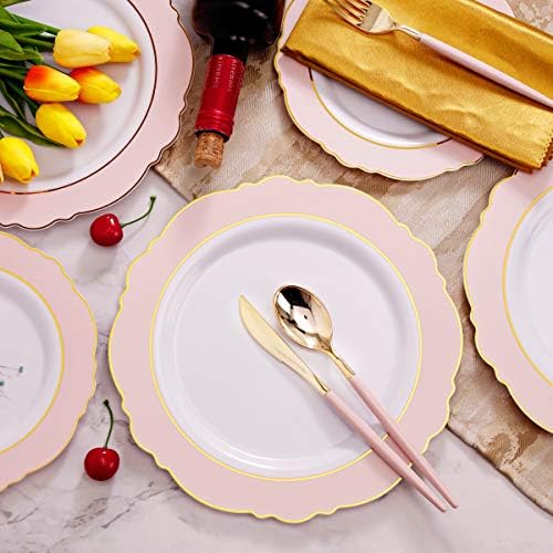 WDF 30 Guest Pink Gold Plastic Plates Set