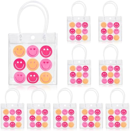 Whaline Preppy Smile Clear PVC Gift Bags with Handles 12Pcs
