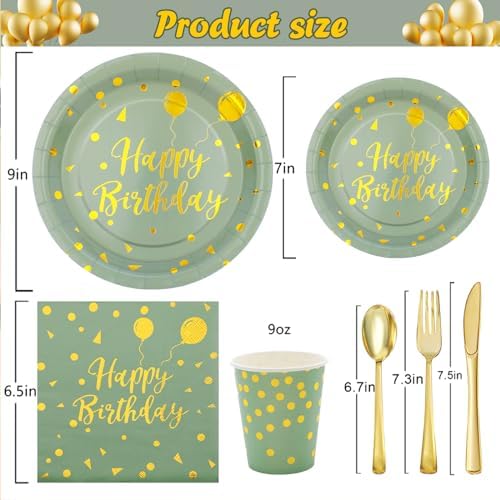 175 Pcs Sage Green Birthday Decorations Set