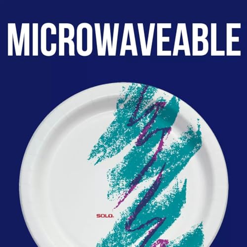 SOLO 10 Inch Large Paper Plates Pack of 55ct Jazz 90s Print