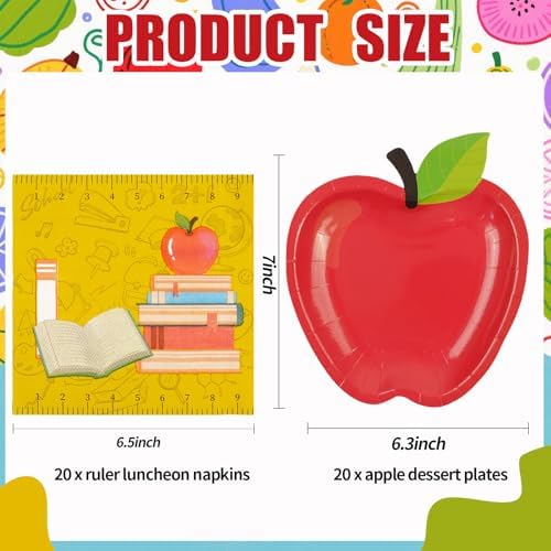 40 PCS Back to School Apple Plates and Napkins Set