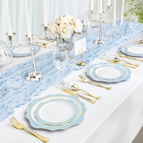 100 PCS White Blue Disposable Plates for 50 Guests Party Wedding Graduation