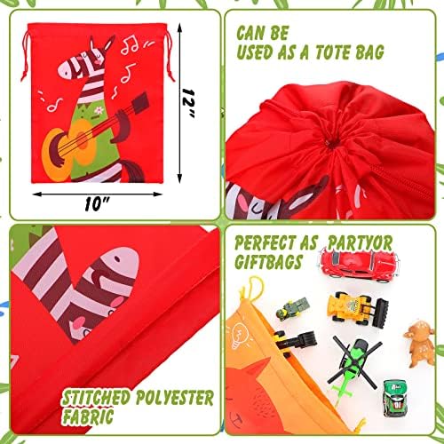 WILLBOND 24 Pack Safari Animal Drawstring Gift Bags for Kids
