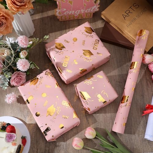 AmazingSpark 2025 Graduation Gift Wrap Paper Roll Pink