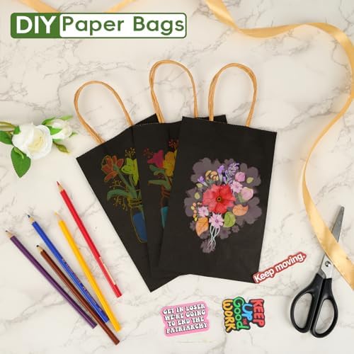 Moretoes 25pcs Black Kraft Gift Bags with Handles