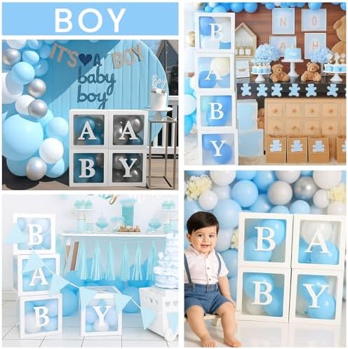 VGOODALL 4PCS Clear Balloon Boxes with Letters for Baby Showers
