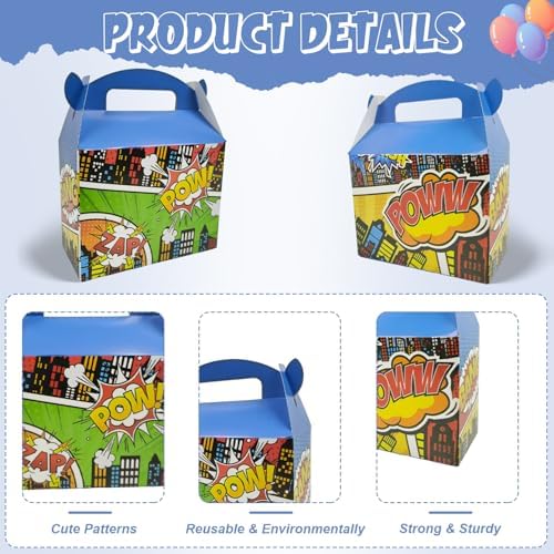 10PCS Super City Heroes Theme Party Treat Boxes with Handles