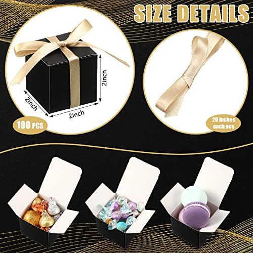 Jutom 100 Pcs Mini Favor Boxes Black Gold Ribbon Gift Wrapping