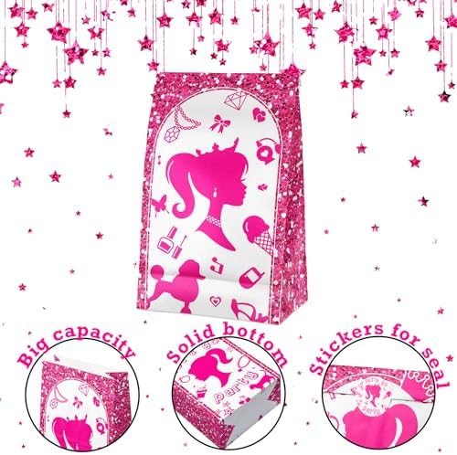 24 Pcs Pink Goodie Bags with Stickers for Girls