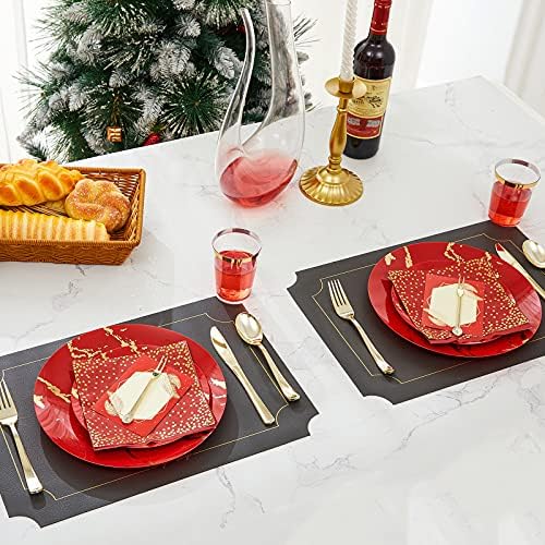 N9R 225PCS Red Gold Plastic Dinnerware Set