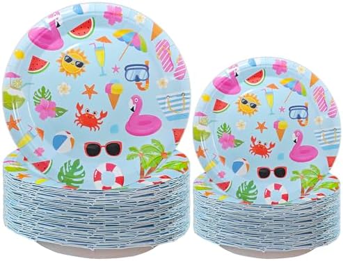 80PCS Summer Beach Paper Plates Set for Pool Parties