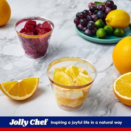 JOLLY CHEF 100 Pack Gold Rimmed Plastic Cups