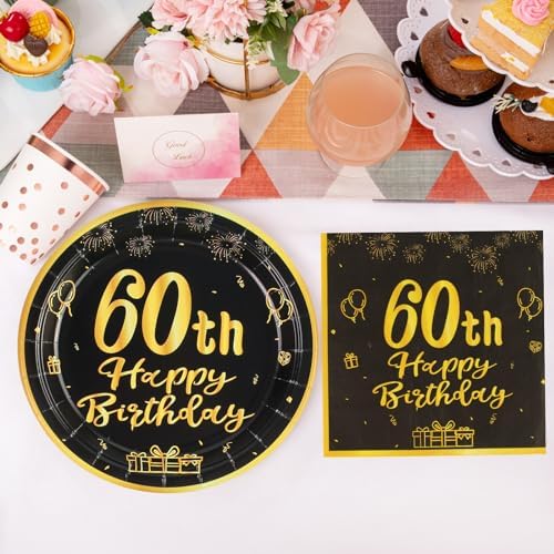 60th Birthday Plates And Napkins 50pcs 9 Black Party Decorations