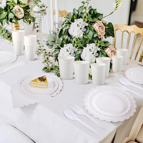 175 Pcs White Party Supplies Set with Plates Cups Napkins Cutlery