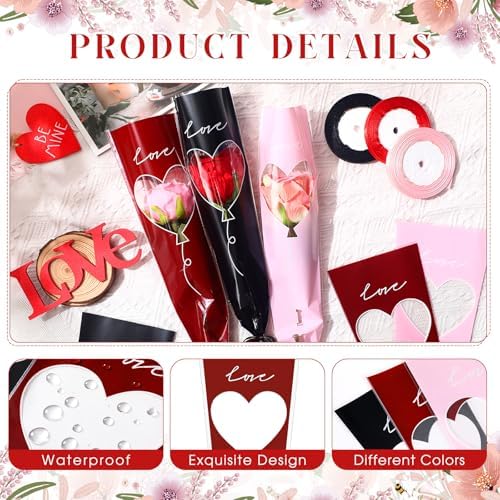 Jutom 300 Pcs Graduation Single Rose Flower Wrap Bags with 3 Polyester Ribbon