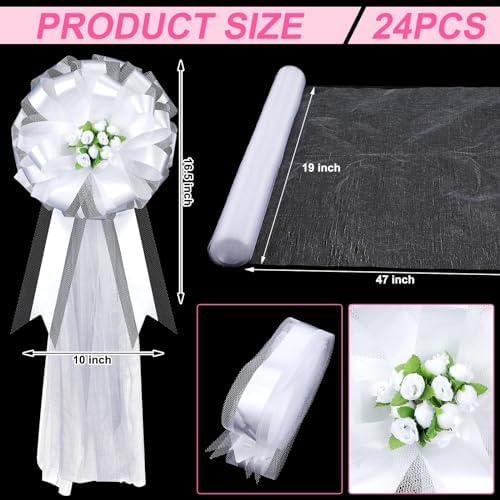 Duraaamo 24 Piece Wedding Aisle Decor Bows with Rosebuds