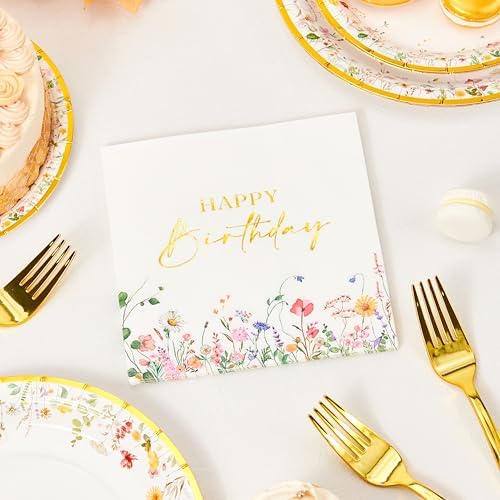 Crisky Gold Foil Birthday Plates and Napkins Set of 24