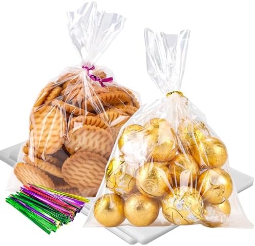 LOKQING Clear Cellophane Treat Bags 5x7in 200 Pack with Twist Ties
