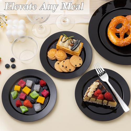 200PCS Black Plastic Plates Set for Parties and Weddings