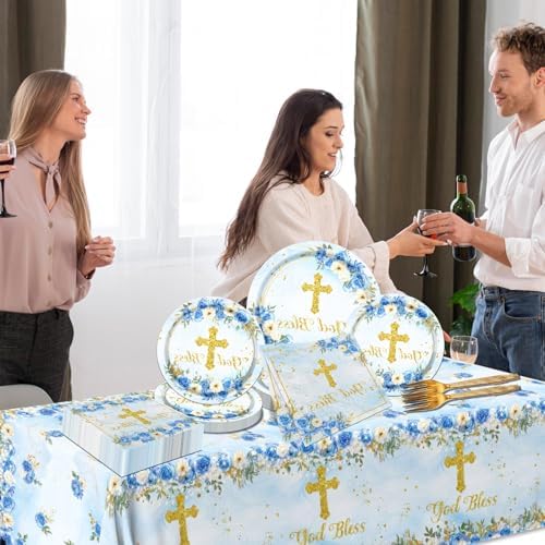 God Bless Plates Napkins Baptism Communion Party Tableware Set